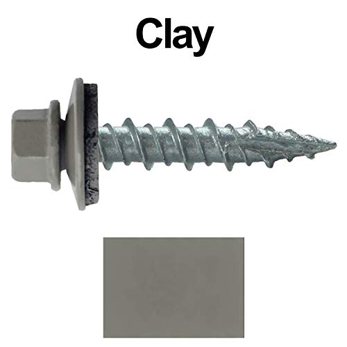 10 x 1 Clay Metal Roofing Screws - Hex Washer Head- Self-Starting/Tapping - EPDM Washer. 1 Bag - 250 Screws - color: CLAY, size: 1"