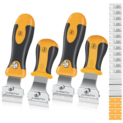 MulWark Razor Blade Scraper, 4 Handles Razor Scraper Set With Extra 24pcs Blades Heavy Duty Paint & Glass Scraper Tool With Extendable Handle for Windows, Oven Cleaning & Surface Prep - style: 4 Handles Razor Blade Set with 20PCS Blades