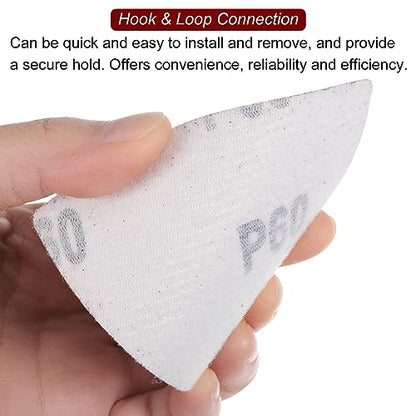 HARFINGTON 60pcs Triangular Hook & Loop Sandpapers 60/120/240 Grits 3-1/8" Aluminum Oxide Sanding Pads Mouse Detail Sander Papers Multitool Sheets Set (20pcs of Each Grits) - size: 60/120/240 Grits