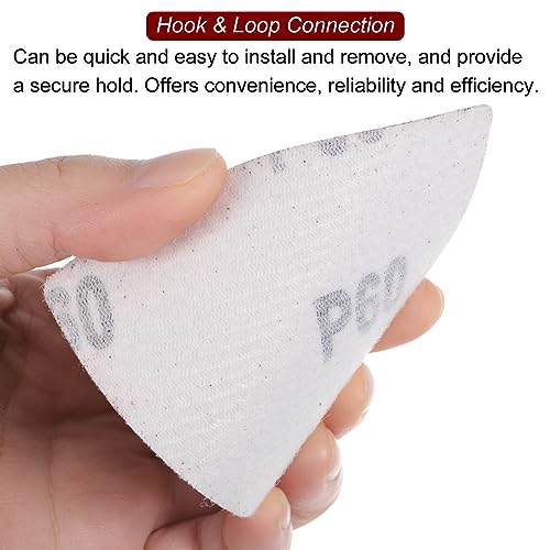 HARFINGTON 100pcs Triangular Hook & Loop Sandpapers 60 Grits 3-1/8" Aluminum Oxide Sanding Pads Random Orbital Mouse Detail Sander Papers Oscillating Multi Tool Sheets - size: 60 Grits