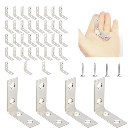 WellMade 1-1/2 " Stainless Steel L Brackets - 40 Pack Corner Braces for Shelves, Furniture, Cabinets - Rustproof & Easy Installation with 160 Screws - size: 1.5 Inch