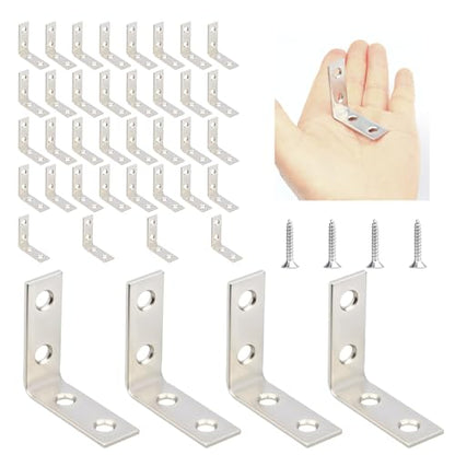 WellMade 1-1/2 " Stainless Steel L Brackets - 40 Pack Corner Braces for Shelves, Furniture, Cabinets - Rustproof & Easy Installation with 160 Screws - size: 1.5 Inch