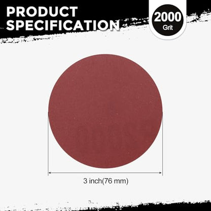 100Pcs Sanding Discs 3Inch 2000Grit Hook and Loop Sandpapers Red - size: 3 Inch(2000 Grit)