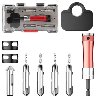 10 in 1 Multifunctional Countersink Drill Bit Set with Red Aluminum Handle Adjustable Depth Limit Countersink Drill Bits for Wood Professional Woodworking Tool Kit Making the Cut Store