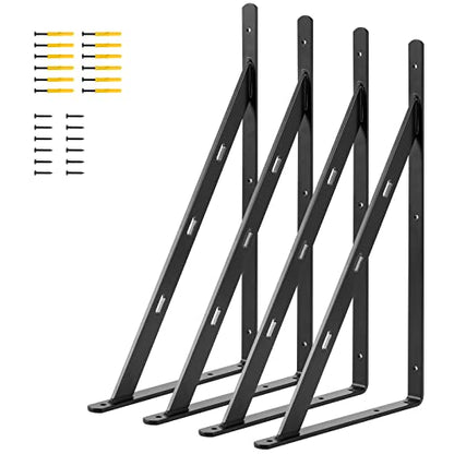 Aluminum Alloy 20 inch x 12 inch Heavy Duty Shelf Bracket ，Max Load 360 LBS, 4-Pack Floating Shelf Brackets Corner Brace Joint Right Angle Bracket Black L Brackets Heavy Duty - size: 20 inch x 12 inch
