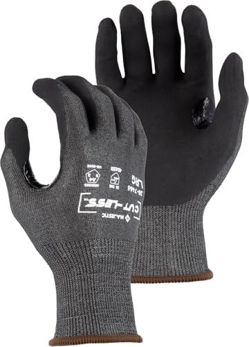 Majestic 35-7465/L Cut-Less Korplex Glove with Foam Nitrile Palm, Cut Resistant, Touch Screen Capable, Long Knit Cuff, Pre-Curved Finger Design, Large, Gray/Black (12 Pair) - color: Dark Gray/Black, size: Large, style: A4 Cut Level