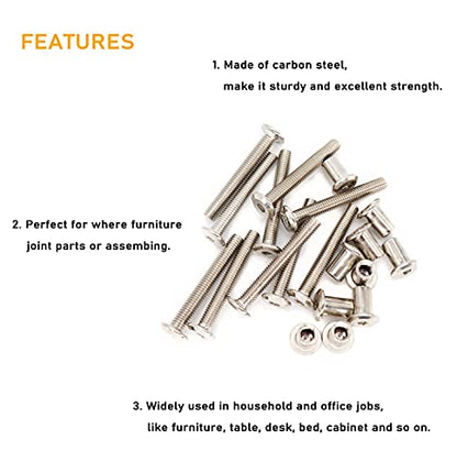 50-Pack Rivet Hex Socket Head Cap Countersunk Bolt and Barrel Nut, M6x20mm/ M6x30mm/ M6x40mm/ M6x50mm/ M6x60mm Bolt - size: M6x20mm/30mm/40mm/50mm/60mm 100pcs