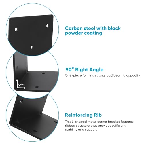 6x6x5 Heavy Duty L Brackets 4-Pack, Steel Brace Connector for Wood - size: 6''X6''X5'' 4P
