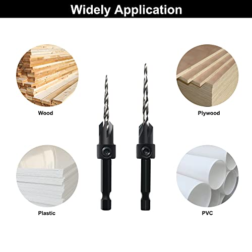 GMTOOLS Countersink Drill Bit Set, 3Pcs Tapered Drill Bits M2 HSS, with 1/4" Hex Shank Quick Change and Allen Wrench, Counter Sinker Set for Woodworking and Carpentry, Pilot Screw Hole Set - style: Set #6#8#10