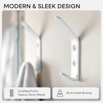 Homeforia White Wall Coat Hooks, High-End Metal, Heavy Duty, Set of 2 - color: White, size: Pack of 2