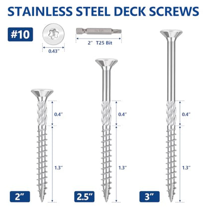 #10x2-1/2 inch Stainless Steel Deck Screws 60 PCS Wood Screws with T25 Bit - size: #10*2-1/2"-60pcs