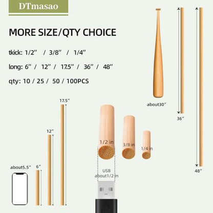 Dtmasao 1/4 x 36 Inch 25 PCS Dowel Rods Wood Sticks Wooden Dowel Rods - Unfinished Bamboo Sticks - for Crafts and DIYers - size: 1/4 x 36 Inch