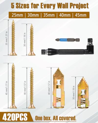 180pcs 4 Sizes Self Drilling Drywall Anchors with Screws Kit, Heavy Duty Zinc Alloy Hollow Wall Anchors, Sheetrock Plasterboard Anchors 0.47x1.18inch, No Drill Self Tapping Dry Wall Screw Anchor Set - size: 180Pcs 4 Size Kit