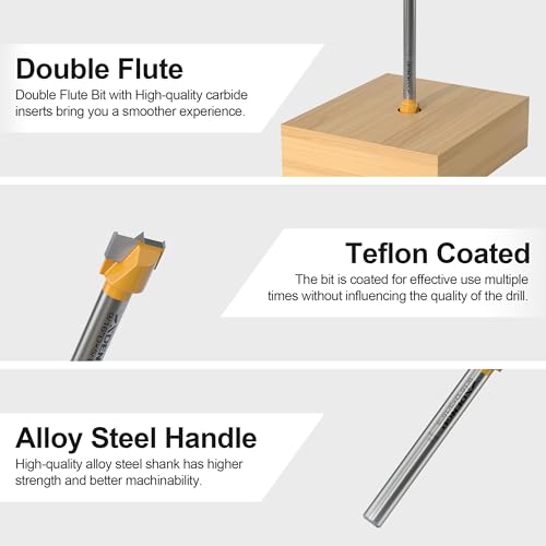 Forstner Bit 5/16 inch Shank, 9/16 inch Cutting Diameter, Drill Bit for Woodworking, Drilling Hole Saw Set, Auger Opener, Hinge Hole Cutter for Plastic, Plywood Products - size: 9/16"Diameter,5/16"Shank