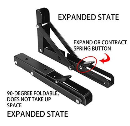 Black Folding Shelf Brackets Max. Load 220 lb, Heavy Duty DIY Wall Mounted Shelf Bracket Space Saving for Table Work Bench (10 INCEH-2PCS) - size: 10 INCH-2PCS