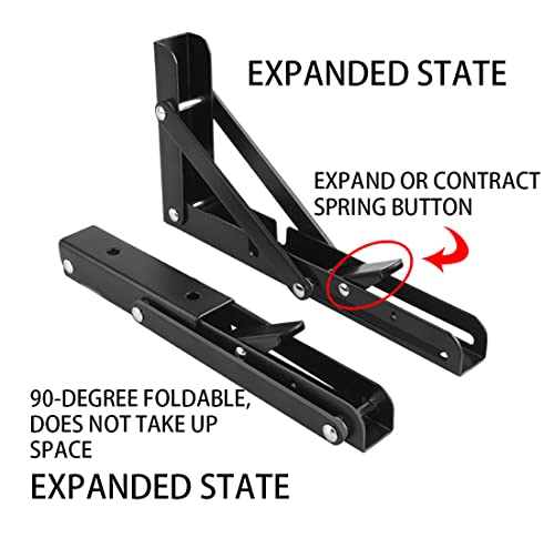 Black Folding Shelf Brackets Max. Load 220 lb, Heavy Duty DIY Wall Mounted Shelf Bracket Space Saving for Table Work Bench (14 INCH-2PCS) - size: 14 INCH-2PCS