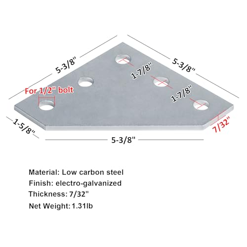 4 Pack Flat Corner Gusset Plate for 1-5/8" Strut Channel,7/32" Thick - size: 5-3/8" x 1-5/8" x 5-3/8"