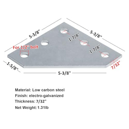 4 Pack Flat Corner Gusset Plate for 1-5/8" Strut Channel,7/32" Thick - size: 5-3/8" x 1-5/8" x 5-3/8"