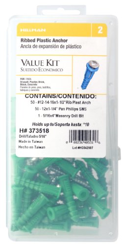 Hillman Green Ribbed Plastic Anchors for Drywall & Concrete, 101 Pack