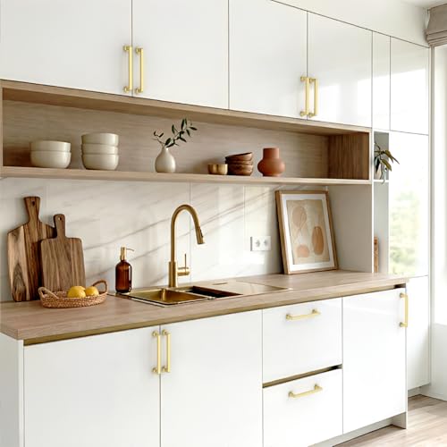 10 Pack 5 Inch Brushed Gold Cabinet Pulls, Kitchen Hardware - color: Brushed Gold, size: 5" Hole Center