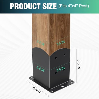 Post Base 4Pcs,4"x4"(Inner Size 3.6"x3.6") Fence Post Brackets - size: 4X4