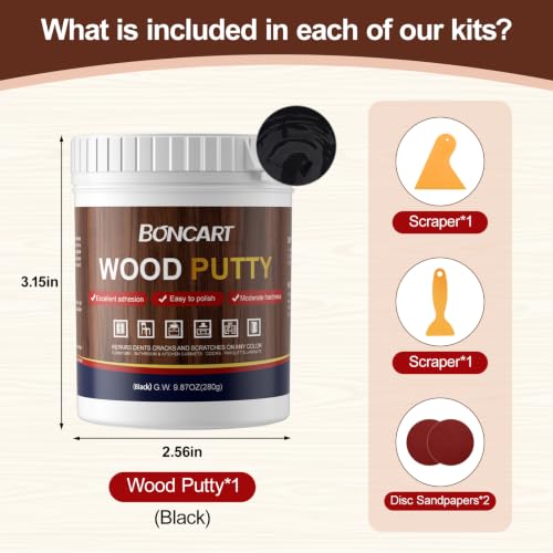 Boncart Wood Filler, 9.87 OZ Black Wood Putty - color: 9.87OZ Black