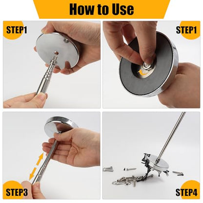 Mulwark 3pcs Telescoping Magnetic Pickup Tool Set with Pull Force, Magnet Stick Extendable up to 33.3in, Telescopic Magnetic Pick-Up Tool with Magnetic Pickup Pen, Rust-Proof Magnetic Tray (Large) - size: Large