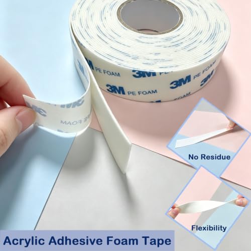 3M Double Sided 1600T Adhesive PE FoamTape 1/2in x 20ft, Heavy Duty Mounting Tape for Wall, Waterproof Foam Tape for Outdoor & Indoor Use, Picture Hanging, Poster, Car Trim, Removable and Damage Free - size: 1/2"X20ft, 1 Roll