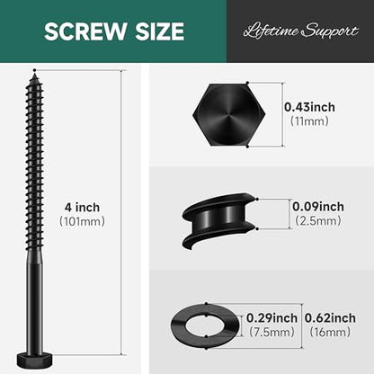 (15Sets) 1/4" x 4" Hex Head Lag Screws, Heavy Duty Lag Bolts with Washers, 304 Stainless Steel, 1/4 Bolt for Wood, Partial Thread, Black Oxide - size: 1/4" x 4"