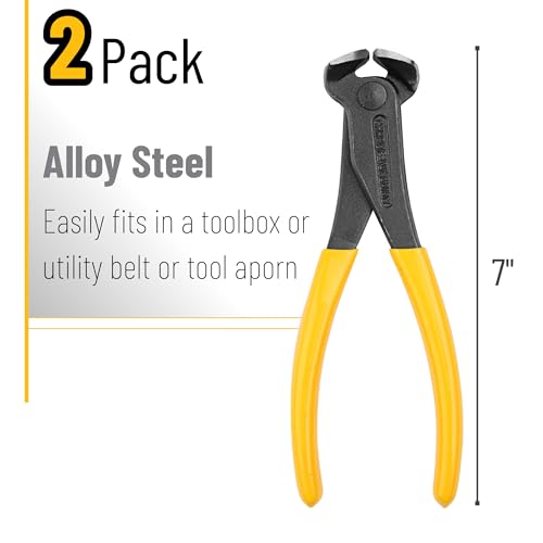 Bates Nail Puller and Staple Remover - Yellow, 2 Pack, Carpenter Tool, End Cutting Pliers, Nippers for Nail Pulling - color: Yellow, size: 7", 2 Pack