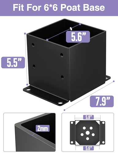 4 PCS Metal 6×6 Post Base, Inner Size 5.6"x5.6" - size: 6 x 6 (4 PCS)