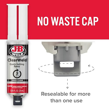 J-B Weld 50112 ClearWeld 5 Minute Set Epoxy Syringe - Clear - 25 ml, 25ml - size: 25ml