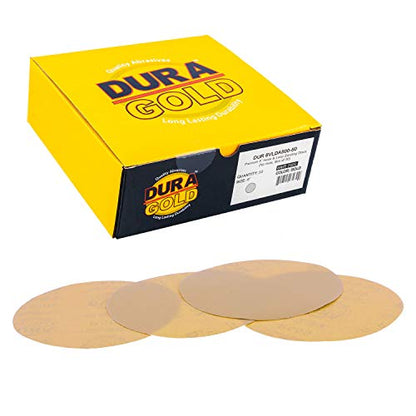 Dura-Gold Premium 6" Gold Sanding Discs, 500 Grit, Hook & Loop, Box of 50 - size: 500-Grit
