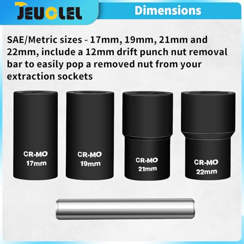 5PCS Twist Lug Nut Socket Set, 1/2" Drive Bolt Nut Extractor Tool - color: 5pcs Lug Nut Extractor 1/2 Inch Drive