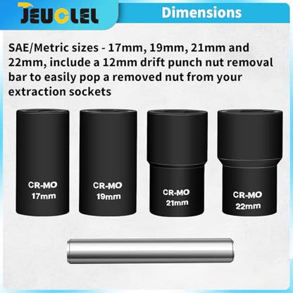 5PCS Twist Lug Nut Socket Set, 1/2" Drive Bolt Nut Extractor Tool - color: 5pcs Lug Nut Extractor 1/2 Inch Drive