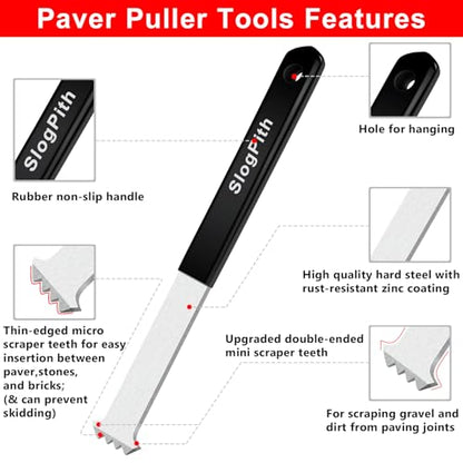 Paver Removal Tool, Paver Lifter Tool with Rubber Non-Slip Handle, 2 Pcs - color: Black and Silver
