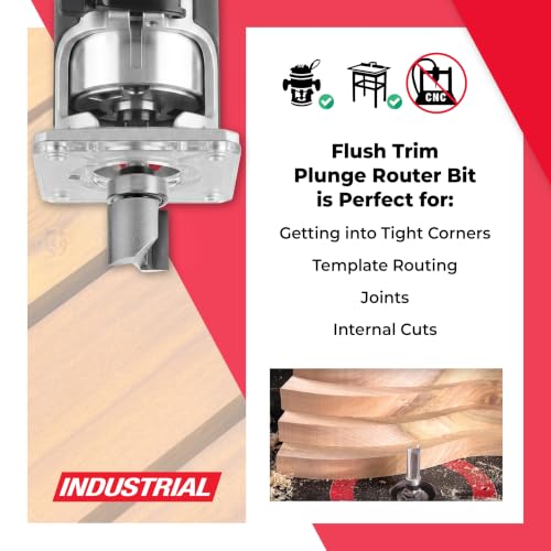 Amana Tool 45466 Carbide Tipped Flush Trim Plunge Template Router Bit 1 Inch Dia x 1 Inch x 3/8 Shank with Upper Ball Bearing - size: 1" Dia x 1" x 3/8 Sh