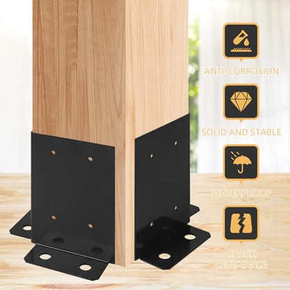 4Pcs Post Anchor Base, Deck Post Base, Black Powder-Coated Post Brackets, Heavy Duty Wood Post Brackets for Pergola Railing Mailbox Deck Fit 4x4, 6x6, 8x8 Post