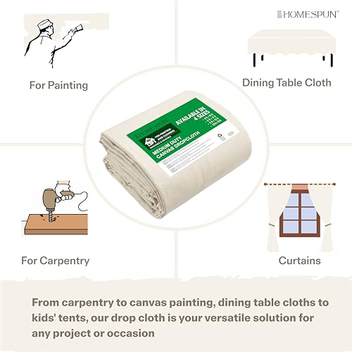HOMESPUN Absorbent Machine-Washable Cotton Canvas Drop Cloth 6 x 9 ft - size: 6 ft x 9 ft