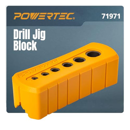 POWERTEC Drill Guide - Multi-Functional Drill Jig Block w/ 6 Common Drill Bit Sizes - for Straight Drilling Holes, Woodworking Tool, 1 PK (71971)
