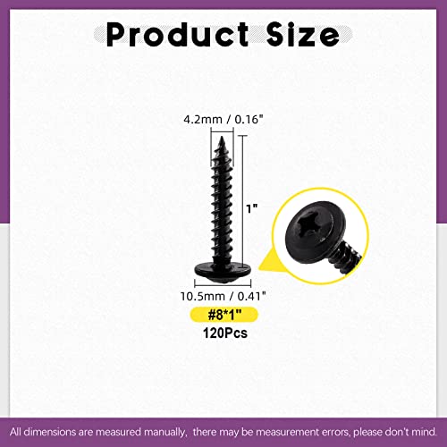 Swpeet 120Pcs #8 x 1 Phillips Modified Truss Head Wood Screws Kit, Black Phosphate Zinc Plated Carbon Steel Self Tapping Sheet Metal Screws Self-Drilling Screws for Plastic, Wood and Soft Materials - color: Black, size: #8 x 1"