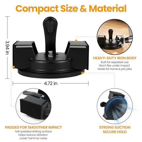 Iron Floor Gap Fixer Tool with Suction Cup, Dual Striking Heads & 4 Adhesive Pads, Floor Gap Tool for Laminate, Hardwood, Tile & Vinyl Floors