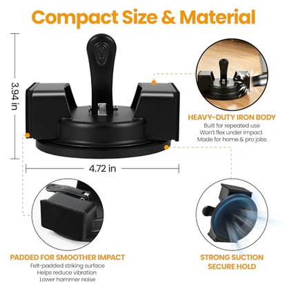 Iron Floor Gap Fixer Tool with Suction Cup, Dual Striking Heads & 4 Adhesive Pads, Floor Gap Tool for Laminate, Hardwood, Tile & Vinyl Floors