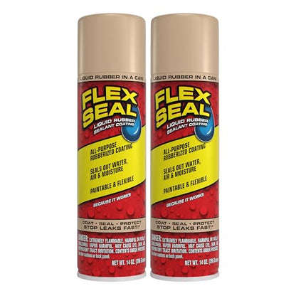 Flex Seal Spray Rubber Sealant Coating, Waterproof, Almond, 14 oz, 2-Pack - color: Almond, size: 14 oz (Pack of 2)