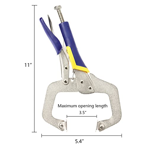 Hiceeden 2 Pack 11" Metal Face Clamps with Swivel Pad, Adjustable C Clamp with Rubber Handle, Welding Clamps Vise for Woodworking, Cabinetry, Carpentry, Repair, Pocket Hole Joinery