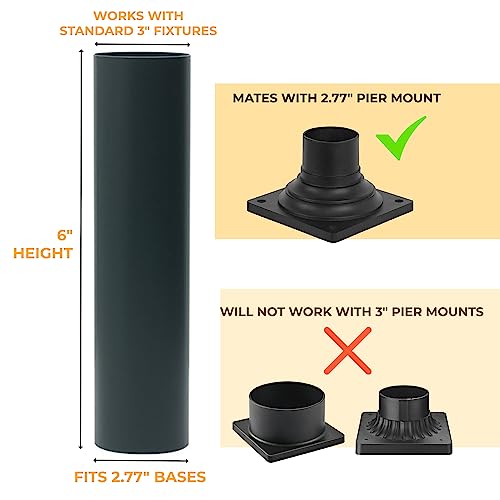 KASTLITE 6" Black Aluminum Stub Post for 3" Pier Mount Adapter Fitting - color: Black, size: 6" Tall