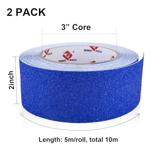 BOMEI PACK Anti Slip Traction Tape,2 Inch x 16.5 Ft,Heavy Duty Non Slip Tape,Grip Tape for Stairs, Tread Step, Indoor & Outdoor Use,Waterproof Stairs Non Skid Treads (Blue) - color: Blue