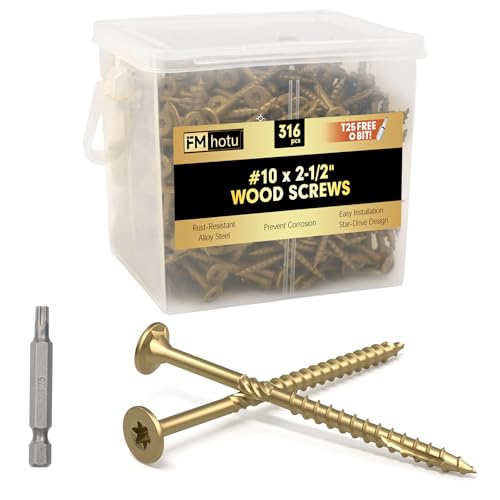 #10 x 2-1/2” Deck Screws, 316Pcs Star Drive Wood Screws - color: Gold, size: 2-1/2 Inch