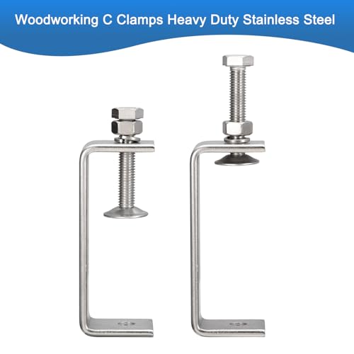 2 Pack 304 Stainless Steel C Clamps with 85mm/3.35" Stable Wide Jaw Opening Tiger Clamp for Woodworking Welding Construction Household Mount - size: 85mm/3.35"