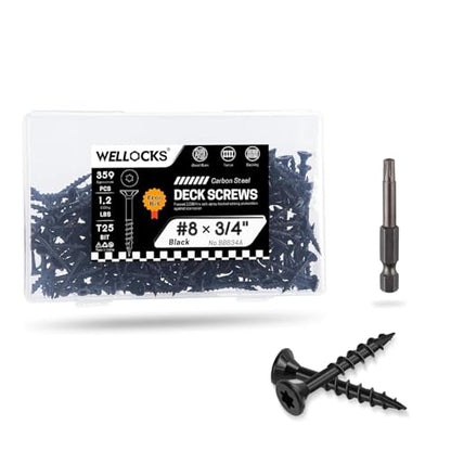 WELLOCKS #8 x 3/4 in Black Deck Screws, 1.2 lbs with T25 Bit - size: #8×3/4", style: 1.2LBS Black